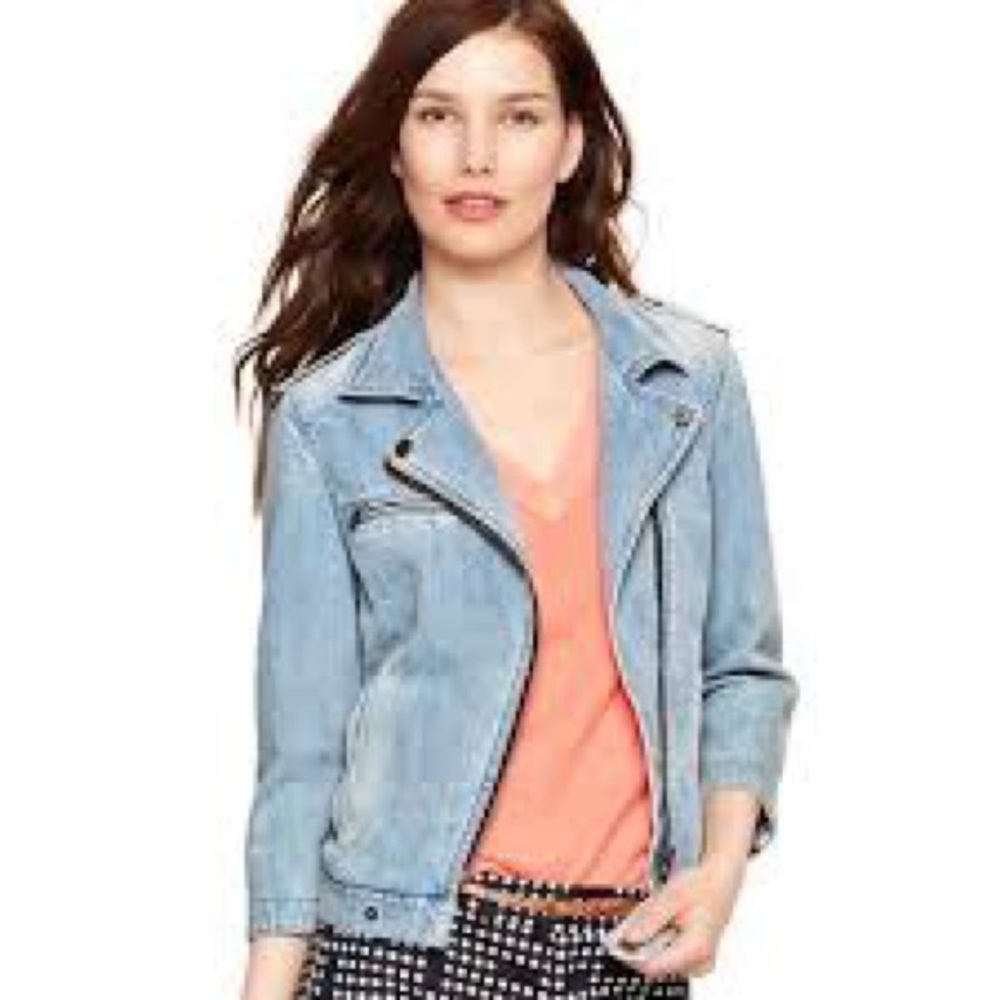 Gap - Light-wash Denim Cropped Moto Jacket with Zipper Detailing - Small
